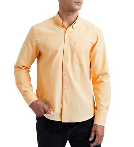 HISDERN Herren Hemd Langarm Oxford Hemden Freizeithemd Businesshemd Elegante Casual Regular Fit Herrenhemden mit Tasche Gelb 3XL von HISDERN
