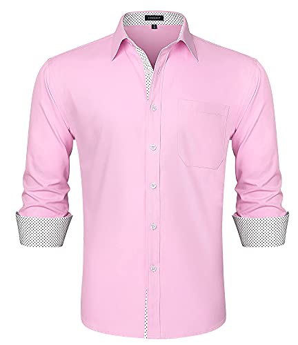 HISDERN Herren Hemd Langarm Rosa Herrenhemden Freizeithemd Regular Fit Formales Button Down Businesshemd Oberhemd Für Männer,Hellrosa,4XL von HISDERN
