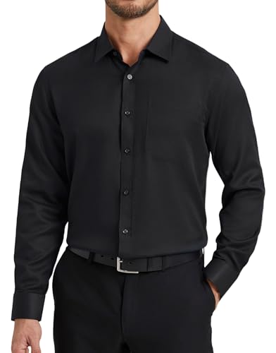 HISDERN Herren Hemd Langarm Schwarz Hemden Businesshemden für Männer Bügelfrei Baumwolle Freizeithemd Herrenhemd Regular Fit Formelle Shirt L von HISDERN