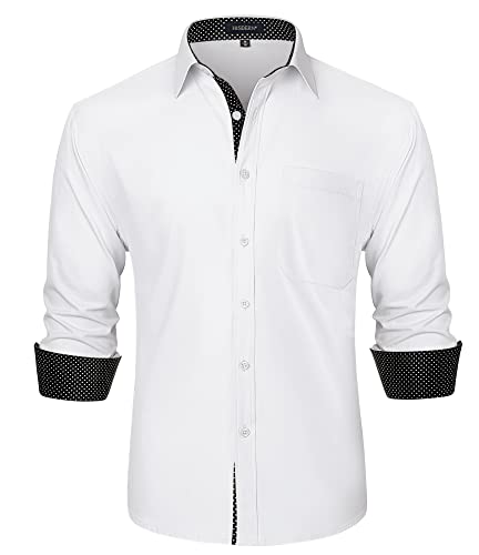 HISDERN Herren Hemd Langarm Weiß Herrenhemden Freizeithemd Regular Fit Formales Button Down Businesshemd Oberhemd Für Männer,Weiß,4XL von HISDERN