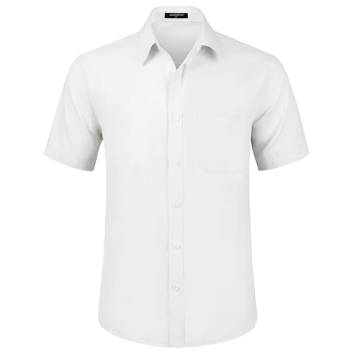 HISDERN Herren Hemd Weiß Kurzarm Freizeithemd Businesshemd Für Herren Regular Fit Bügelfreies Herrenhemd mit Brusttasche,2XL von HISDERN