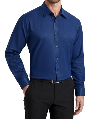HISDERN Herren Hemden Langarm Dunkelblau Freizeithemd Regular Fit Businesshemd mit Tasche 3XL von HISDERN