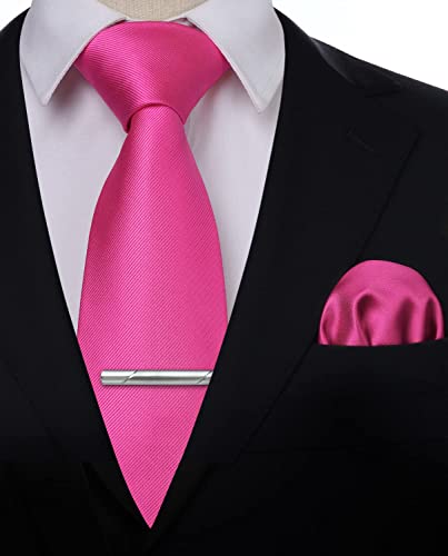 HISDERN Herren Hochzeit Rosarot Krawatten und Einstecktuch krawattenklammer Set Einfarbige in verschiedenen Farben von HISDERN