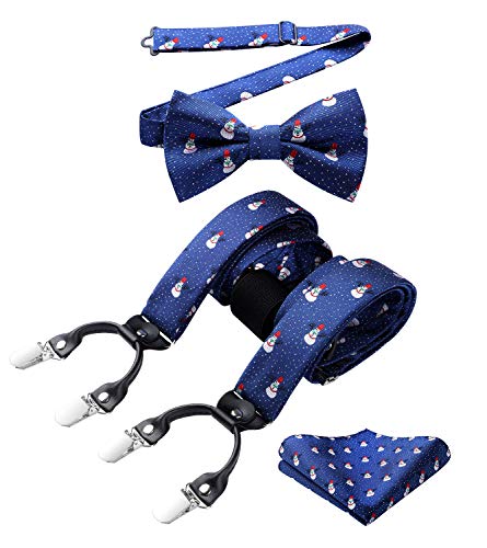 HISDERN Weihnachts Hosenträger Herren Extra Stark Breit 3,5 cm mit 4 Metall Clips Y Form Einstellbar und Elastisch Hosenträger Fliege Set für Männer von HISDERN
