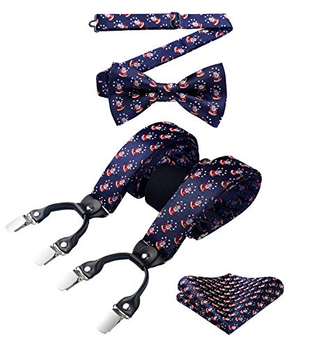 HISDERN Weihnachts Hosenträger Herren Extra Stark Breit 3,5 cm mit 4 Metall Clips Y Form Einstellbar und Elastisch Hosenträger Fliege Set für Männer HISDERN Weihnachts Hosenträger Herren Extra Stark Breit 3,5 cm mit 4 Metall Clips Y Form Einstellbar und Elastisch Hosenträger Fliege Set für Männer von HISDERN