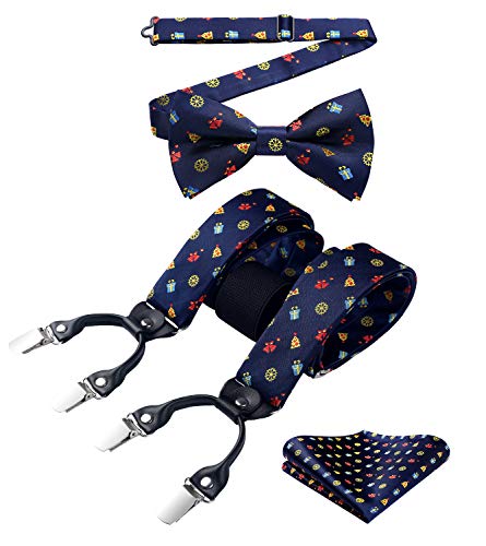 HISDERN Hosenträger Herren Weihnachten Extra Stark Breit 3,5cm mit Metall Clips Y Form Einstellbar und Elastisch Fliege und Hosenträger Set für Männer von HISDERN