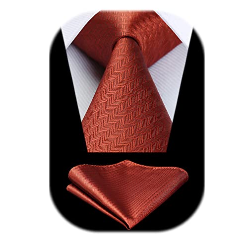 HISDERN Krawatte Orange Herren Krawatten mit Einstecktuch Hochzeit Elegant Krawatte & Taschentuch Set Business von HISDERN