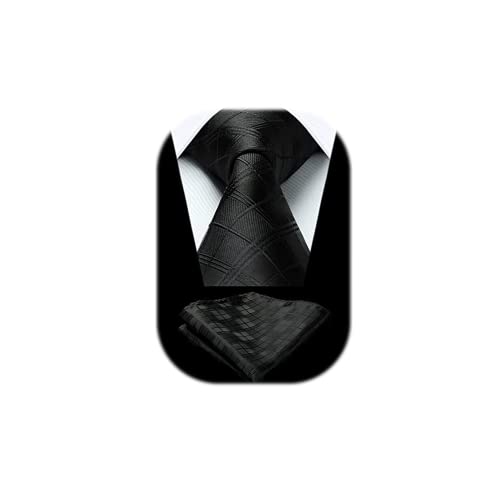 HISDERN Krawatten Für Herren Gepunktete Klassische Taschentuch Formelle Elegant Krawatte & Einstecktuch Set Für Hochzeit Party Business (Schwarz 4) von HISDERN