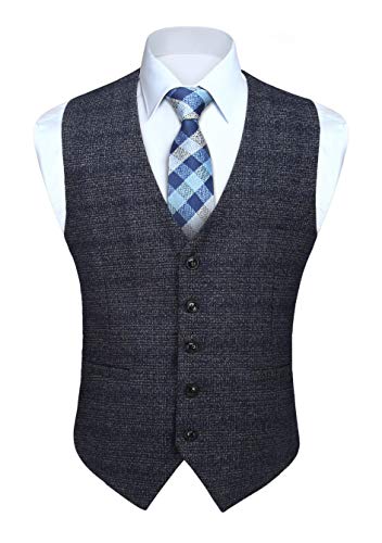 HISDERN Herren Karierte Weste formale klassische Weste Baumwolle Hochzeit Hahnentritt Anzug Westen Navy blau 3XL von HISDERN