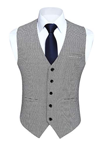 HISDERN Herren Karierte Weste formale klassische Weste Baumwolle Hochzeit Hahnentritt Anzug Westen Schwarz & Weiss 4XL von HISDERN
