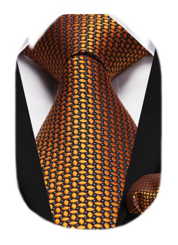 HISDERN Herren Klassische Krawatten Taschentuch Orange Formelle Elegant Gepunktete Krawatte & Einstecktuch Set Hochzeit Urlaub von HISDERN