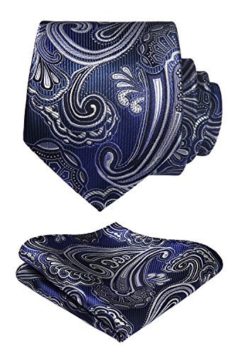 HISDERN Herren Krawatte Blumen Paisley Krawatte & Einstecktuch Set Blau Lila von HISDERN