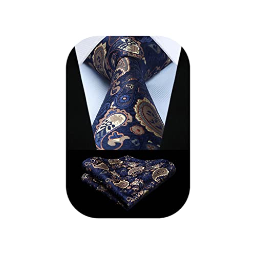 HISDERN Herren Krawatte Blumen Paisley Krawatte & Einstecktuch Set Braun Lila von HISDERN