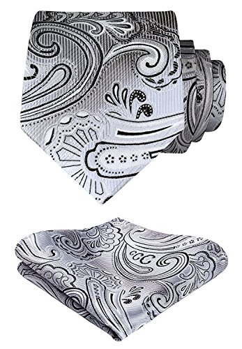 HISDERN Herren Krawatte Blumen Paisley Krawatte & Einstecktuch Set Grau von HISDERN