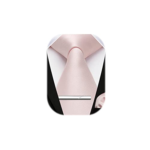 HISDERN Herren Krawatte Hochzeit Rosa Krawatten Taschentuch krawattenklammer Set Elegant Klassisch Krawatte & Einstecktuch Set von HISDERN