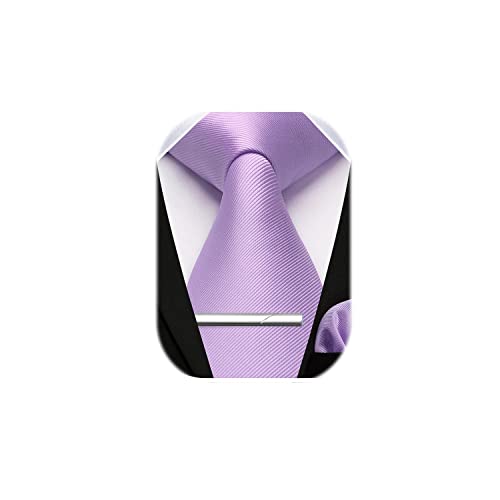 HISDERN Herren Krawatte Hochzeit Violett Krawatten Taschentuch krawattenklammer Set Elegant Klassisch Krawatte & Einstecktuch Set von HISDERN