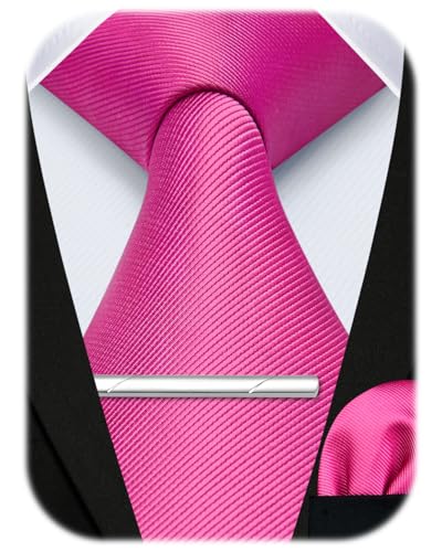 HISDERN Herren Krawatte Rosa Hochzeit Krawatten Taschentuch krawattenklammer Set Elegant Klassisch Krawatte & Einstecktuch Set von HISDERN