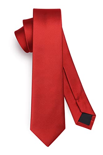 HISDERN Herren Krawatte Rot Schmale Einfarbig Seide Krawatten für Herren Klassische Formelle Elegante Schlipse Hochzeit Party Business Krawatte 6cm von HISDERN