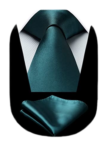 HISDERN Krawatte Dunkelgrün Business Krawatte mit Einstecktuch Hochzeit Party Krawatten Set für Männer Geschenke zum Valentinstag Herren krawatte taschentuch,Waldgrün von HISDERN