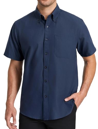 HISDERN Herren Kurzarm Hemd Oxford Marineblau Kleiderhemd Casual Bügelfrei Freizeithemden Für Herren Baumwolle Business Sommer Hemd Regular Fit, 3XL HISDERN Herren Kurzarm Hemd Oxford Marineblau Kleiderhemd Casual Bügelfrei Freizeithemden Für Herren Baumwolle Business Sommer Hemd Regular Fit, 3XL von HISDERN
