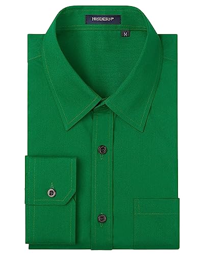 HISDERN Herren Langarm Hemd Grün Businesshemd Freizeithemden Formelle Businesshemden Regular Fit Shirt XXL von HISDERN