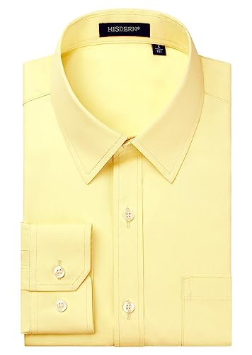 HISDERN Herren Langarm Hemd Hellgelb Businesshemd Freizeithemden Formelle Businesshemden Regular Fit Shirt S von HISDERN