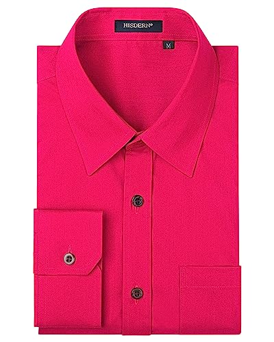 HISDERN Herren Langarm Hemd Rosa Businesshemd Freizeithemden Formelle Businesshemden Regular Fit Shirt L von HISDERN