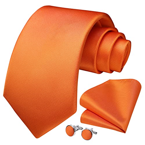 HISDERN Herren Hochzeit Orange Krawatten und Einstecktuch Solide Krawatte Manschettenknöpfe Set von HISDERN