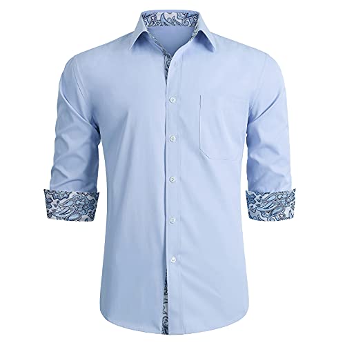 Hellblaues Businesshemd Herren floral Langarm Klassischer Kragen Paisley Hochzeit Businesshemd Casual Formal Button Down Regular Fit Hemd von HISDERN