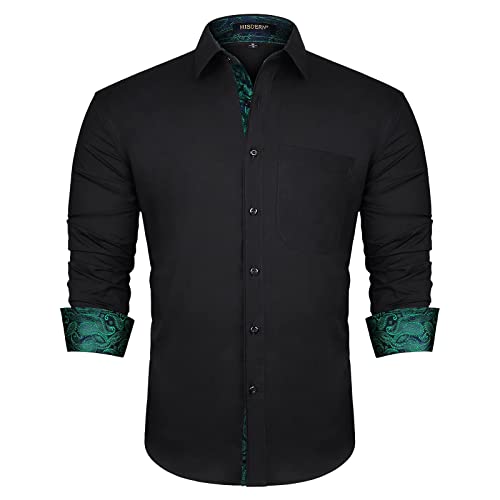 HISDERN Herren Paisley Hemd formelle Freizeithemd Businesshemden Freizeithemden Lang arm Baumwolle Klassisch Regular Fit Hemden Schwarz von HISDERN