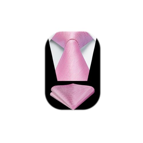 HISDERN Krawatte Rosa Herren Krawatten mit Einstecktuch Hochzeit Elegant Krawatte & Taschentuch Set Business von HISDERN