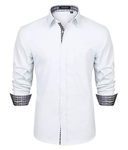 HISDERN Weißes Hemd mit Kragen für Herren Button Down Langarm Party Casual Formal Business Klassische Hemden Kragen Regular Fit von HISDERN