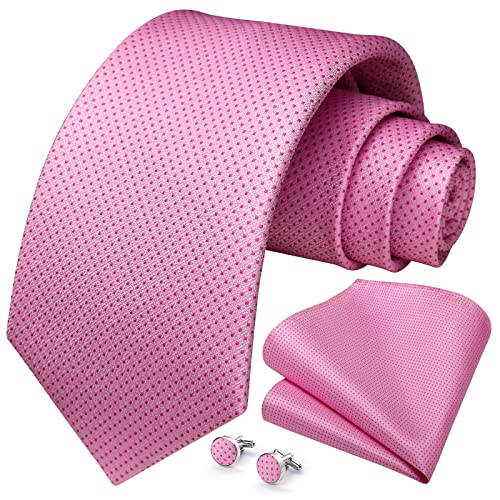 HISDERN Herren Rosa Plaid Hochzeit Krawatte Einstecktuch KrawattenTaschentuch Manschettenknöpfe Set von HISDERN