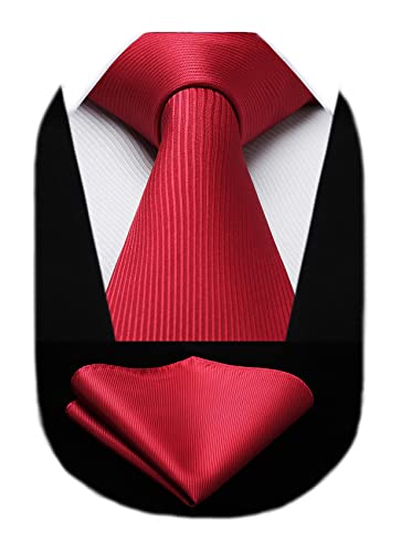 HISDERN Herren Rot Krawatten Hochzeit Taschentuch Klassische Elegant Gestreift Formell Krawatte & Einstecktuch Für Party Festival Dating von HISDERN