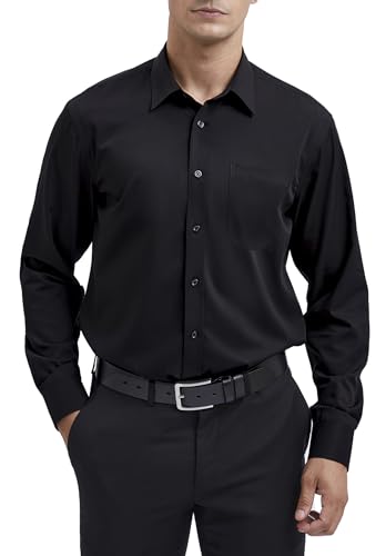HISDERN Herren Schwarz Hemd Langarm Businesshemd Regular Fit Hemd aus Bambusfaser Freizeithemd Bügelfreies Herrenhemd mit Brusttasche,2XL von HISDERN
