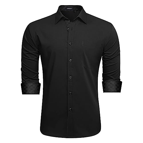 HISDERN Herren Collar Hemd Schwarzes Langarmhemd Herren Klassisch Langarm Freizeithemd Formelle Party Beerdigung Businesshemden mit Taschen M von HISDERN