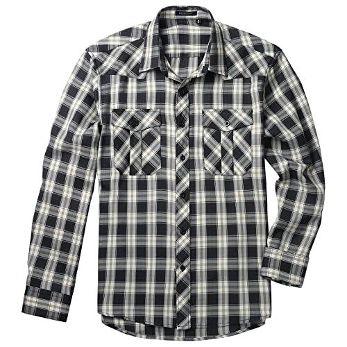 HISDERN Herren Langarm Lässig Kariertes Flanellhemd Karierte Button-Down-Hemden Regular-Fit Schwarz-Weiss L von HISDERN