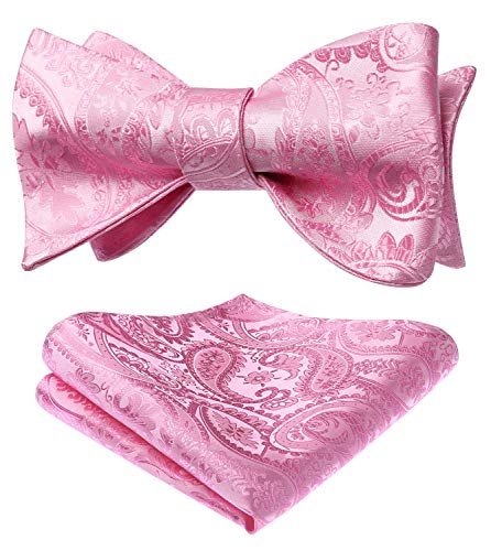 HISDERN Fliege Herren Set Rosa Fliegen mit Einstecktuch Formale Klassische Paisley Verstellbar Selbst Fliege für Bräutigam Hochzeit Party Fasching von HISDERN