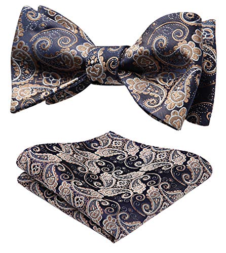 HISDERN Fliege Herren Set Fliegen mit Einstecktuch Formale Klassische Paisley Verstellbar Selbst Fliege für Bräutigam Hochzeit Party Fasching von HISDERN