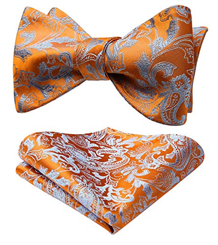 HISDERN Fliege Herren Set Orange/Blau Fliegen mit Einstecktuch Klassische Paisley Verstellbar Selbst Fliege für Bräutigam Hochzeit Party Fasching von HISDERN