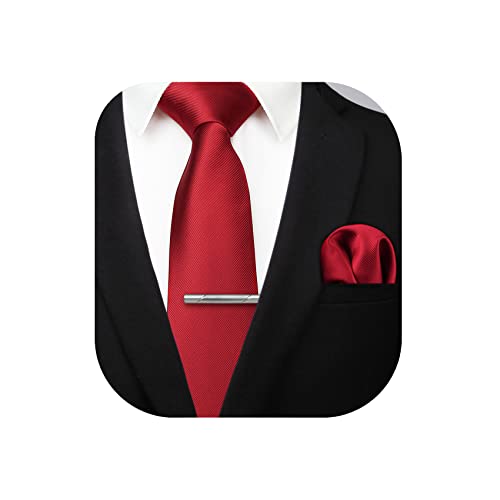 HISDERN Herren Hochzeit Rot Krawatten und Einstecktuch krawattenklammer Set Einfarbige in verschiedenen Farben von HISDERN