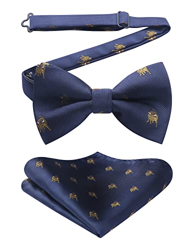 HISDERN Herren Fliege und Einstecktuch-Set bereits Verstellbar Marineblau Fliegen & Einstecktuch Set für Hochzeit anzug von HISDERN