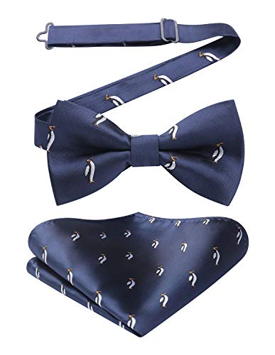 HISDERN Herren Fliege und Einstecktuch-Set bereits Verstellbar Navy Blau Fliegen & Einstecktuch Set für Hochzeit anzug von HISDERN