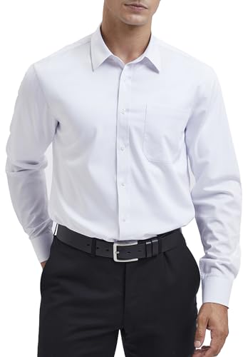 HISDERN Herren Weiß Hemd Langarm Businesshemd Regular Fit Hemd aus Bambusfaser Freizeithemd Bügelfreies Herrenhemd mit Brusttasche,4XL von HISDERN