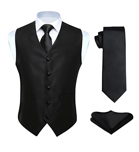 HISDERN Herren einfarbig Jacquard Weste & Krawatte und Pocket Square Weste Anzug Set von HISDERN