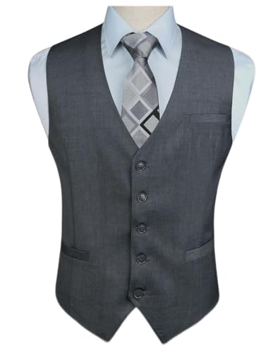 HISDERN Herren Formale Hochzeit Party Weste Baumwolle Einfarbig Weste (4XL, Grau-1) von HISDERN