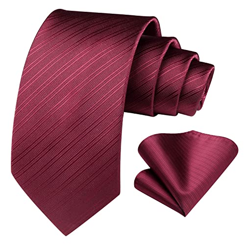 HISDERN Herren Burgund Gestreifte Krawatte Taschentuch Hochzeit Party Classic Krawatten zu Weihnachten & Einstecktuch Set von HISDERN