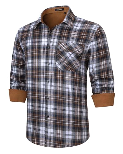 HISDERN Kariertes Hemd Flanellhemd Langarm mit Taschen Button Down Holzfällerhemden Casual Herrenhemd Braun/Marineblau 4XL von HISDERN