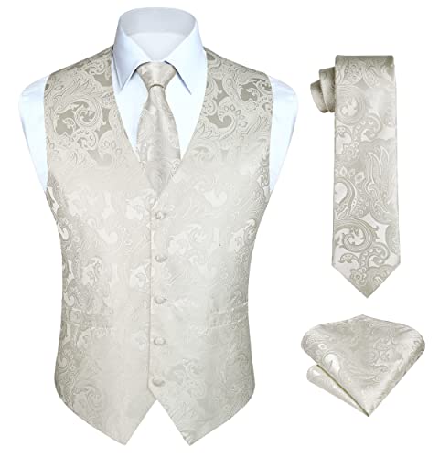 HISDERN Hochzeitswesten für Herren Herren Paisley Westen Floral Jacquard Krawatte Einstecktuch Einstecktuch Hochzeit Business Fit Weste Anzug Set 3XL von HISDERN