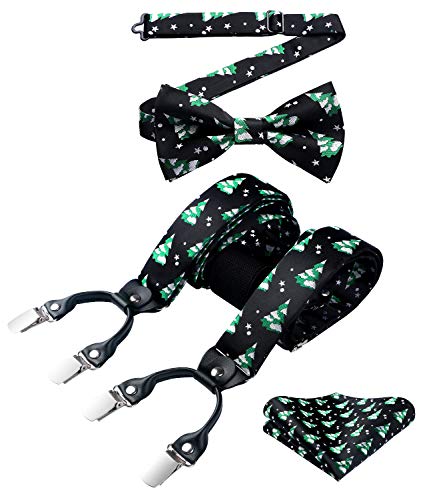 HISDERN Hosenträger Herren Weihnachten Extra Stark Breit 3,5cm mit Metall Clips Y Form Einstellbar und Elastisch Fliege und Hosenträger Set für Männer von HISDERN